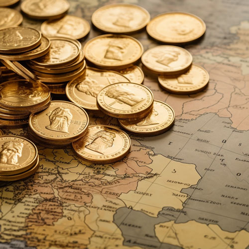 gold coin and map